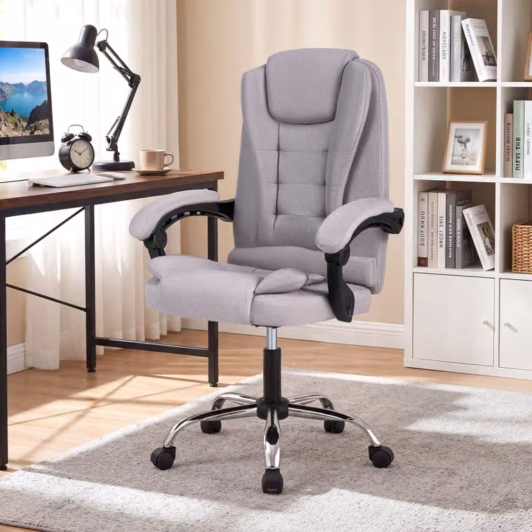 Sedia da ufficio ergonomica Costway in tessuto di lino Grigio con braccioli per home office