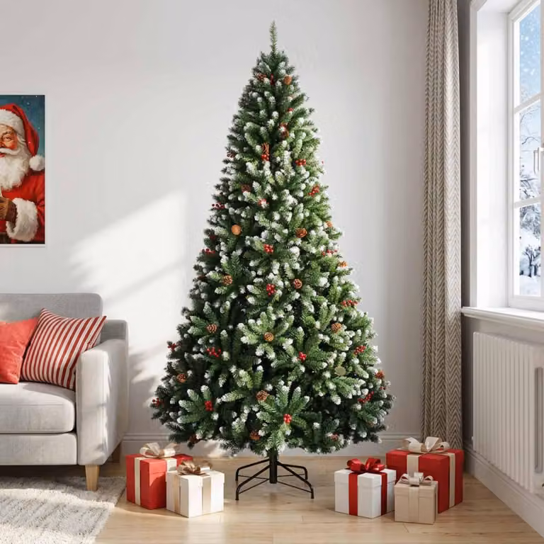 Albero di Natale artificiale pieghevole, 210 cm, in PVC, verde e bianco