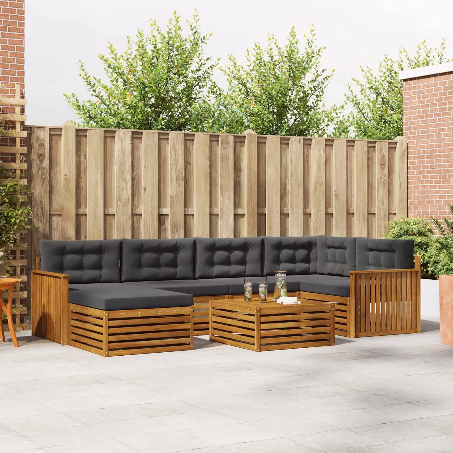 vidaXL Set di divani da esterno 7 pz in legno di acacia con cuscini, beige e antracite
