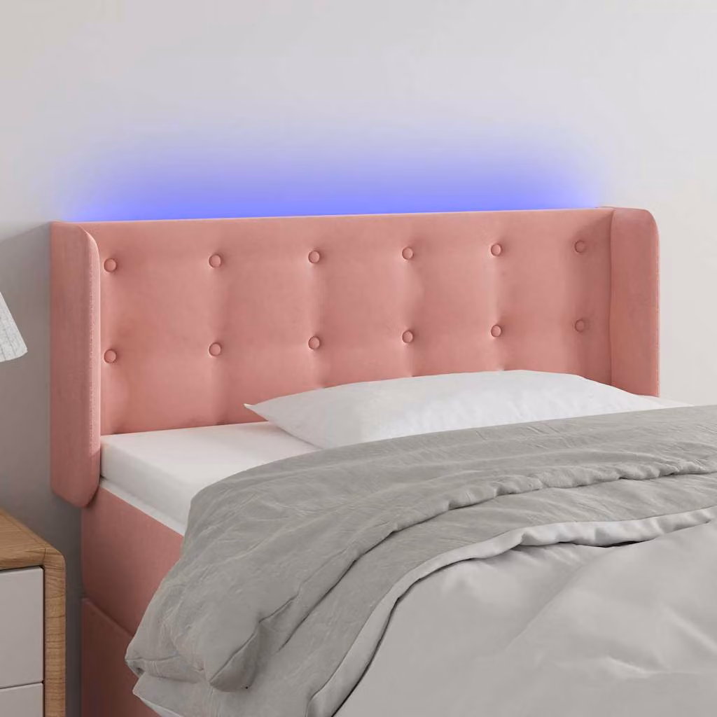 Testiera per letto vidaXL in velluto rosa con illuminazione LED e porta di ricarica USB, L 93 cm x P 16 cm x H 78-88 cm