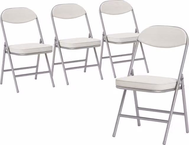 Set da 4 sedie pieghevoli imbottite HOMCOM in velluto a coste con telaio metallico, bianco crema – 1
