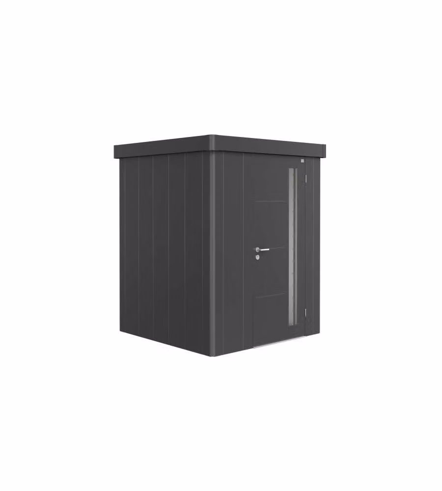 Casetta per attrezzi Neo 1A porta standard, grigio metallizzato