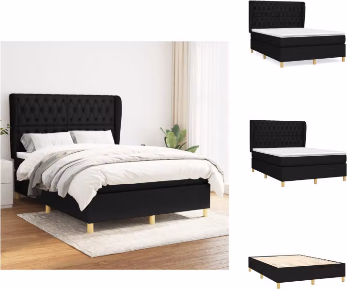 vidaXL Letto a molle con materasso nero 140x190 cm in tessuto - Letti e strutture letto