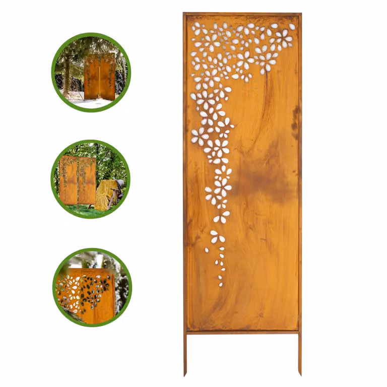 Pannello decorativo da giardino in acciaio arrugginito « Ghirlanda » 160x50 cm – copertura decorativa