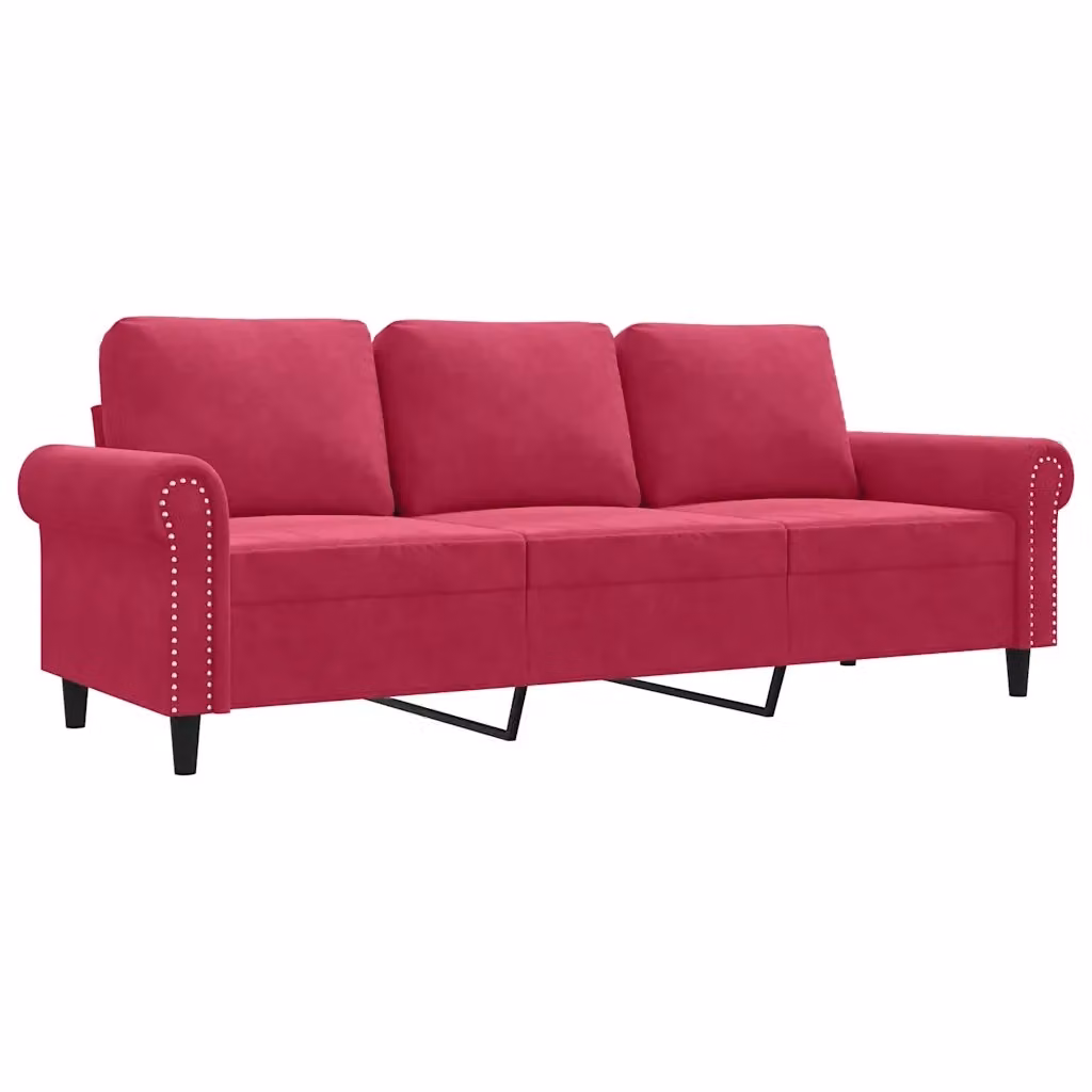 Divano moderno in velluto rosso vidaXL con struttura in metallo per il tuo soggiorno L: 212 cm, P: 80 cm, H: 77 cm – 2