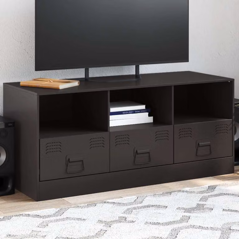 Mobile TV vidaXL Nero in metallo e MDF con ruote L 99 cm, P 39 cm, H 44 cm