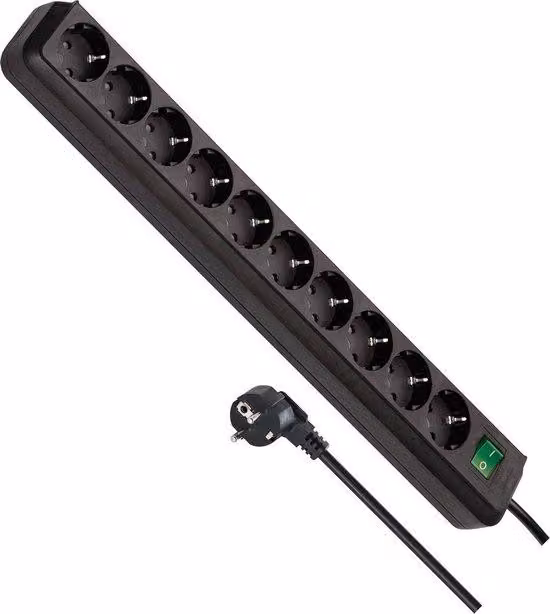 Prese multiple Eco-Line a 10 prese con interruttore e cavo da 3 metri - Colore: nero