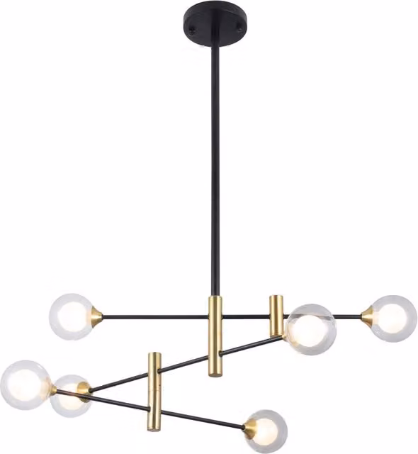 Lampadario Italux Marino moderno nero ottone vetro 6xG9