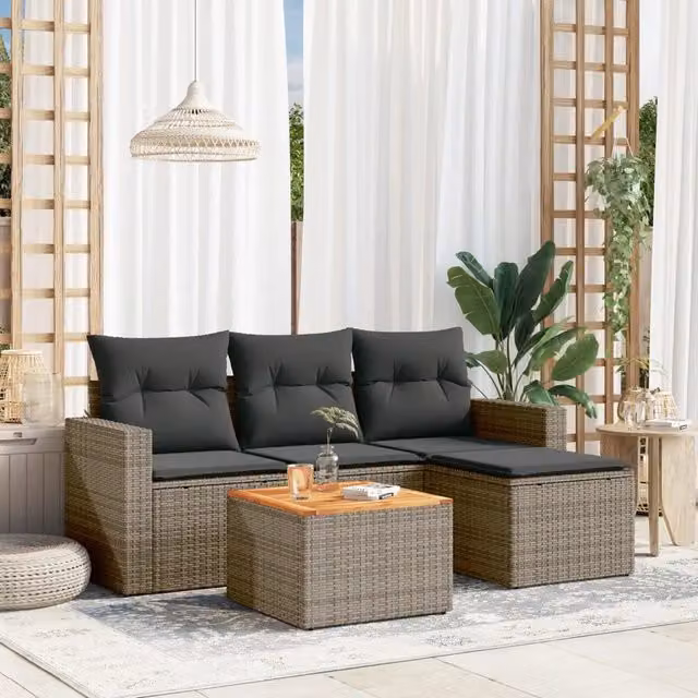 Set Divano da Giardino 5 pz con Cuscini-Sofa da Giardino-Divanetto da esterno Grigio in Polyrattan 146426
