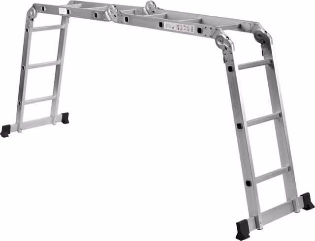 Scala pieghevole multiuso in alluminio color argento per uso interno ed esterno con piedini in gomma