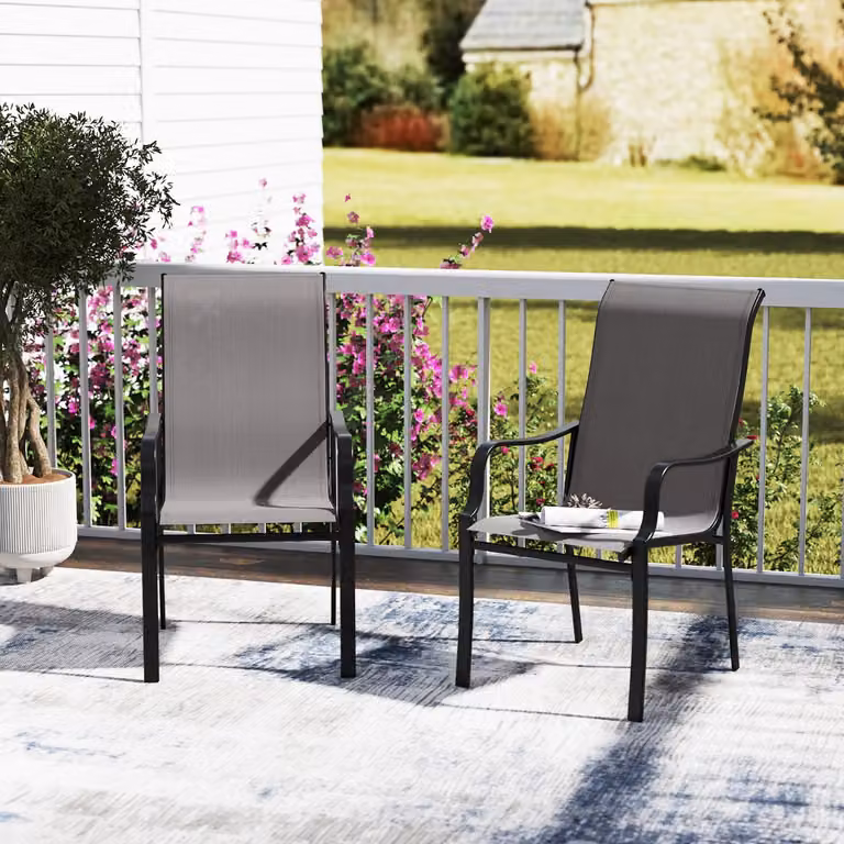 Set di 2 sedie da pranzo Costway per giardino e terrazzo in metallo e tessuto textilene, colore grigio