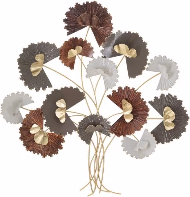 Pannello decorativo da parete Reddy Vikasa Home con motivo floreale in metallo, colori rosso, grigio, bianco e oro, L: 78 cm, H: 83 cm – 1