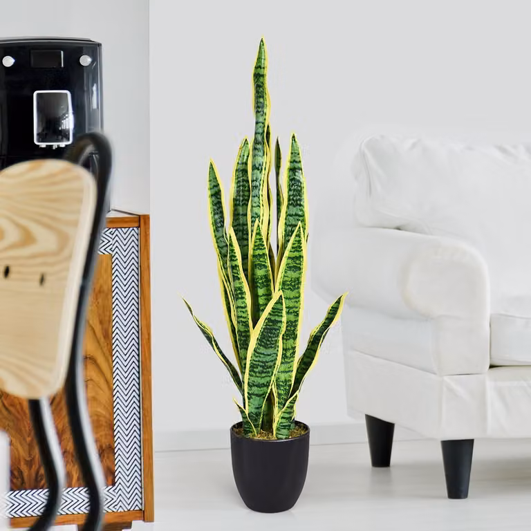 Pianta artificiale Sansevieria Costway verde con vaso e 20 foglie, Altezza: 90 cm