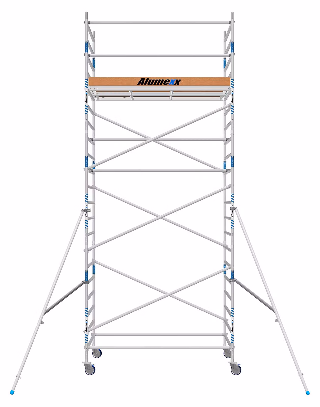 Piattaforma elevatrice mobile - Larghezza 135 cm - Altezza di lavoro 7,2 metri - Struttura in alluminio con piattaforma in legno