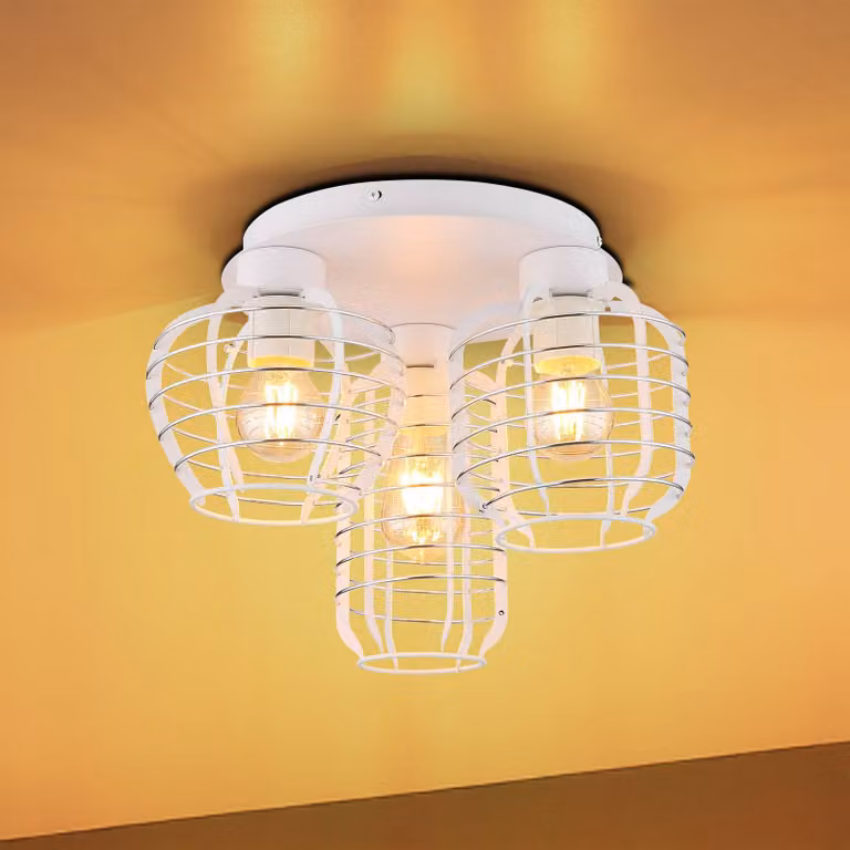 Globo Plafoniera soffitto Nesa, dimmerabile, Bianco / Opale, Soggiorno / Sala da pranzo, Metallo, Plafoniera