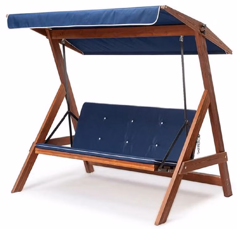 Casa Padrino Luxury Hollywood Swing Blu / Marrone - Altalena da giardino moderna e resistente alle intemperie con tettuccio parasole - Mobili da giardino - Mobili da giardino - Mobili