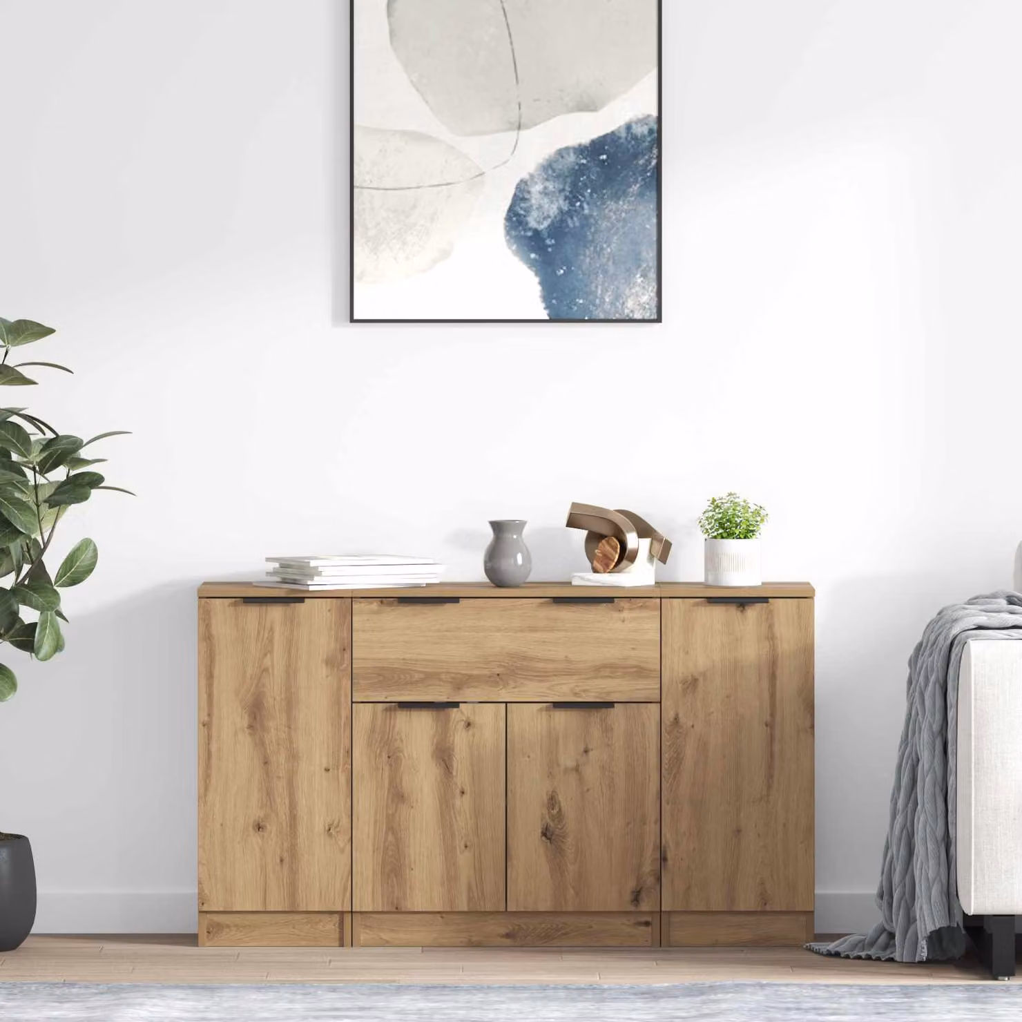 Credenza moderna vidaXL in 3 pezzi color rovere, L: 120 cm, P: 30 cm, H: 70 cm