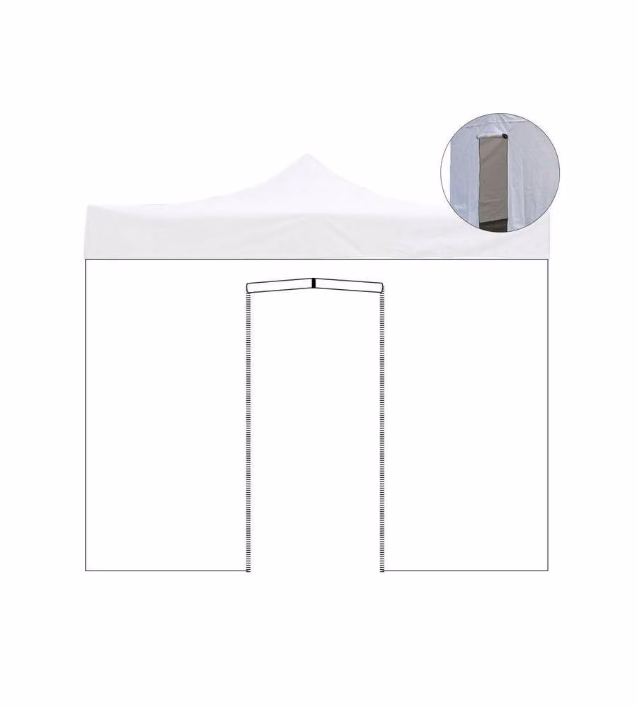 Telo laterale 6x2mt bianco impermeabile con porta avvolgibile per gazebo richiudibile 3x6mt