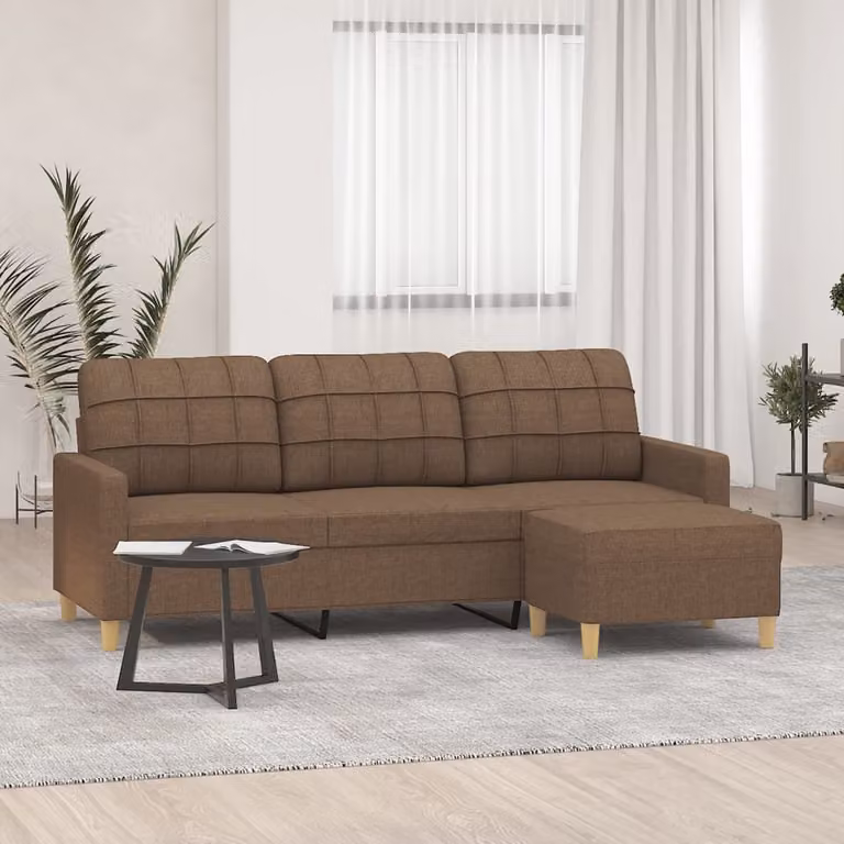 Maison Exclusive - Divano a tre posti con poggiapiedi, marrone, 180 cm, in tessuto