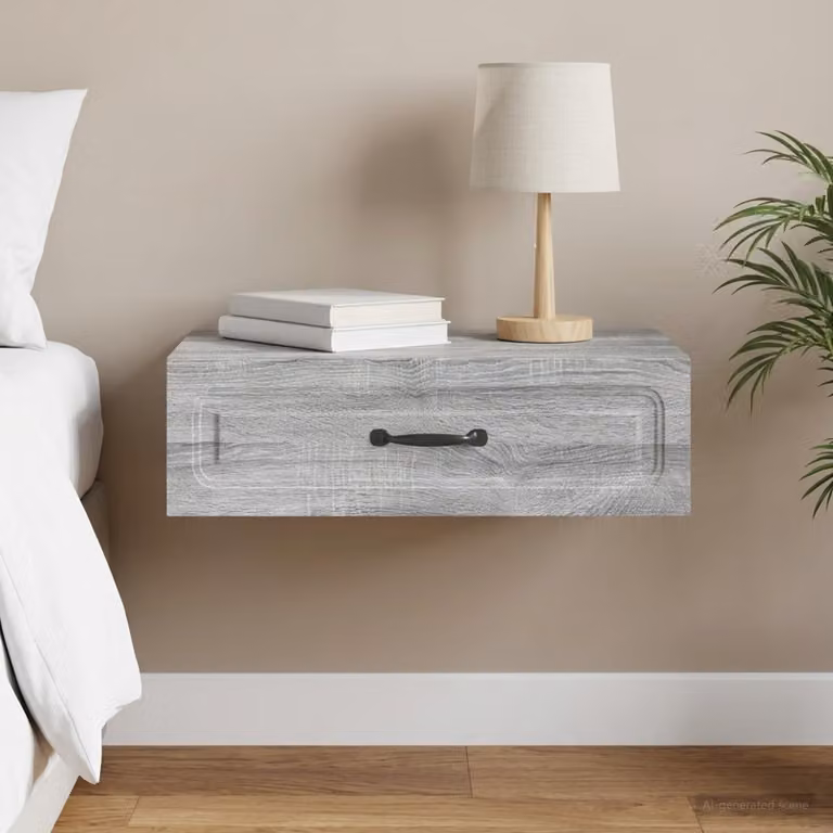 vidaXL Tavolino da parete moderno in legno e MDF grigio con ante a battente e ripiani interni L: 59 cm, P: 34,5 cm, H: 17 cm