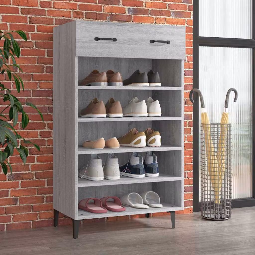 Scarpiera moderna vidaXL Grigio con ante e ripiani, L: 60 cm, P: 35 cm, H: 105 cm