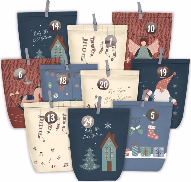 Calendario dell'Avvento per riempire i sacchetti di carta 24 calendari di Natale blu fai da te