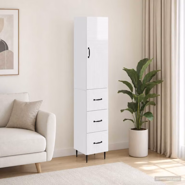 Set di 2 armadi a muro vidaXL bianchi con ante scorrevoli e cassetti in legno MDF lucido L/P/H: 33 x 34,5 x 90 cm