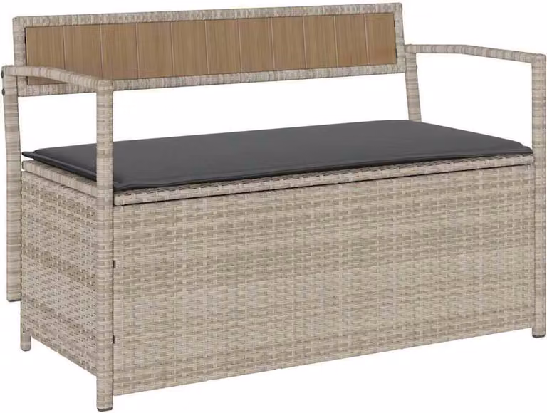 Panca Portaoggetti da Giardino con Cuscino in Polyrattan