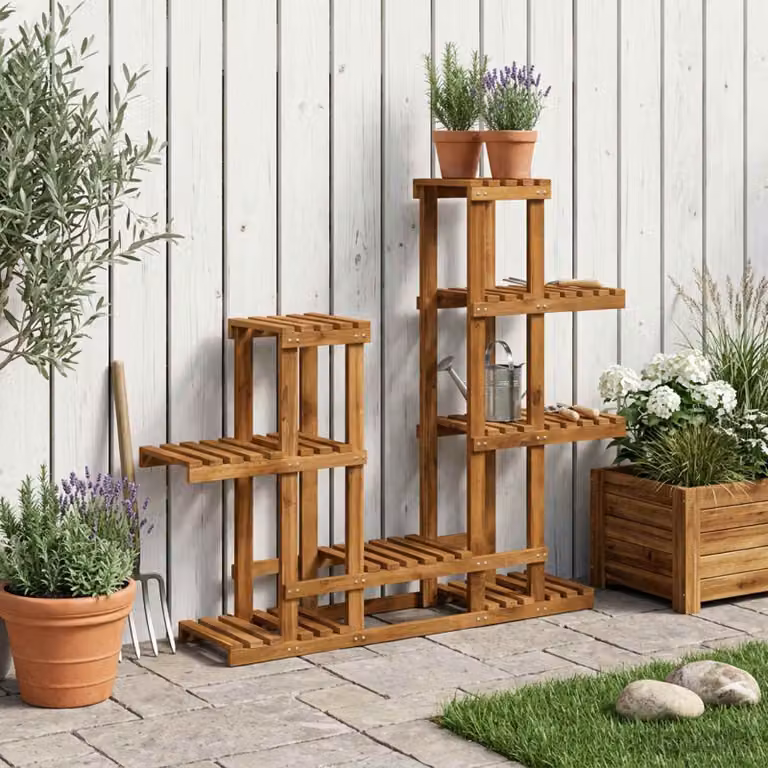 Supporto per piante moderno vidaXL in legno di acacia naturale, L 118 x P 25 x H 96,5 cm