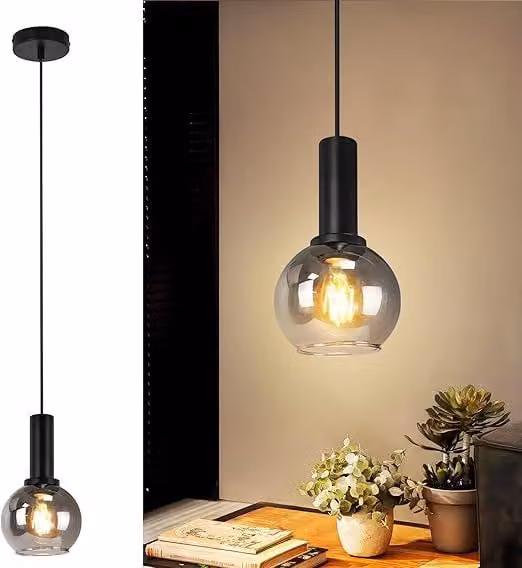 ZMH Lampada a sospensione vintage lampada a sospensione tavolo da pranzo vetro lampada a sospensione 1flame nero sala da pranzo lampada industriale E27 lampada a sospensione altezza regolabile tavolo da pranzo lampada per soggiorno cucina (senza lampadina