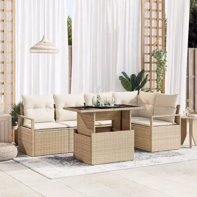Set Divano da Giardino 6 pz 5-Numero di posti Beige e Crema 3348827
