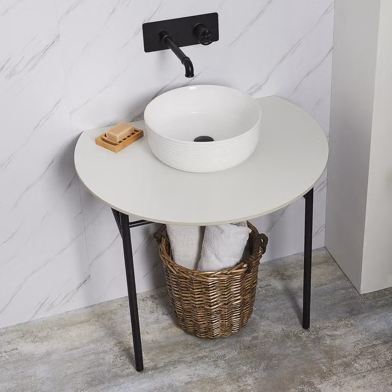Consolle Nera con Lavabo e Piano d' Appoggio Grigio Pietra - Nitido