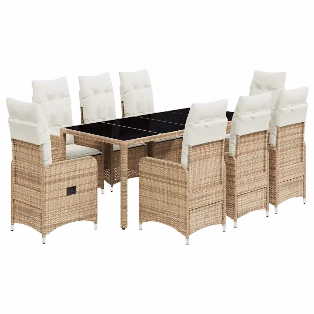 Set da Bistrò da Giardino vidaXL in Polyrattan con Cuscini Beige e Bianco, 9 Pezzi – 2