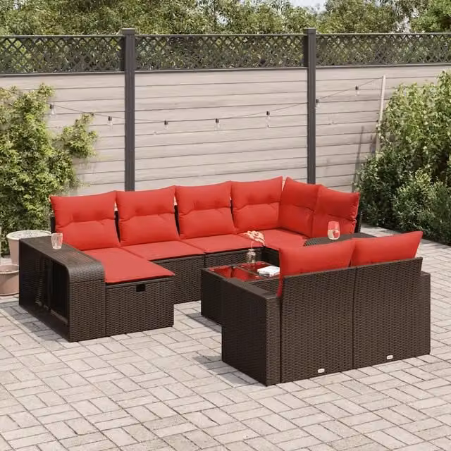 Set Divani da Giardino 11 pz con Cuscini Polyrattan Marrone 3326078