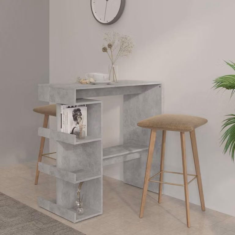 vidaXL Tavolo Bar Moderno con Ripiani Grigio Cemento L: 100 cm, P: 50 cm, H: 101,5 cm