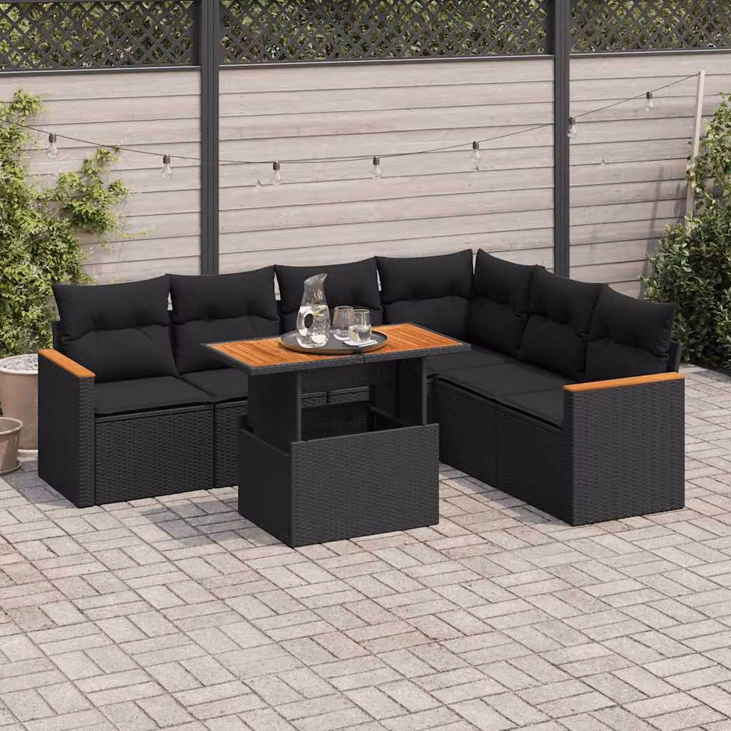 Maison Exclusive - Set Divani da Giardino con Cuscini 7pz Nero Polyrattan Acacia