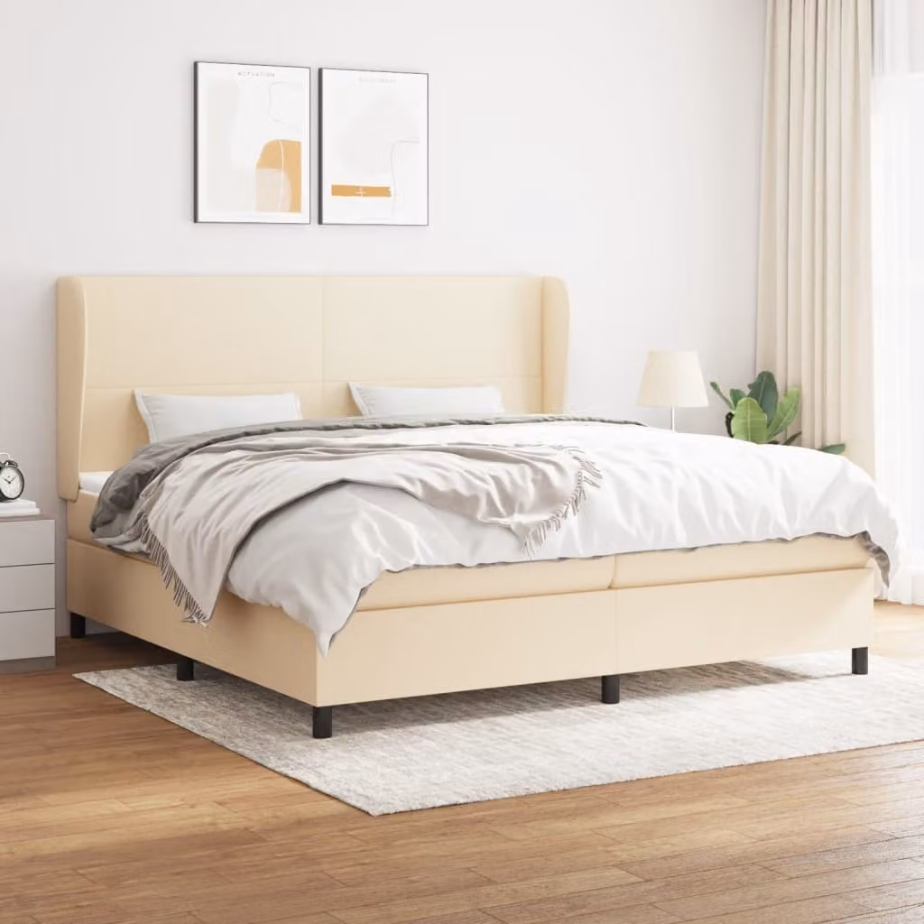 The Living Store Letto a molle con materasso crema 200x200 cm in tessuto