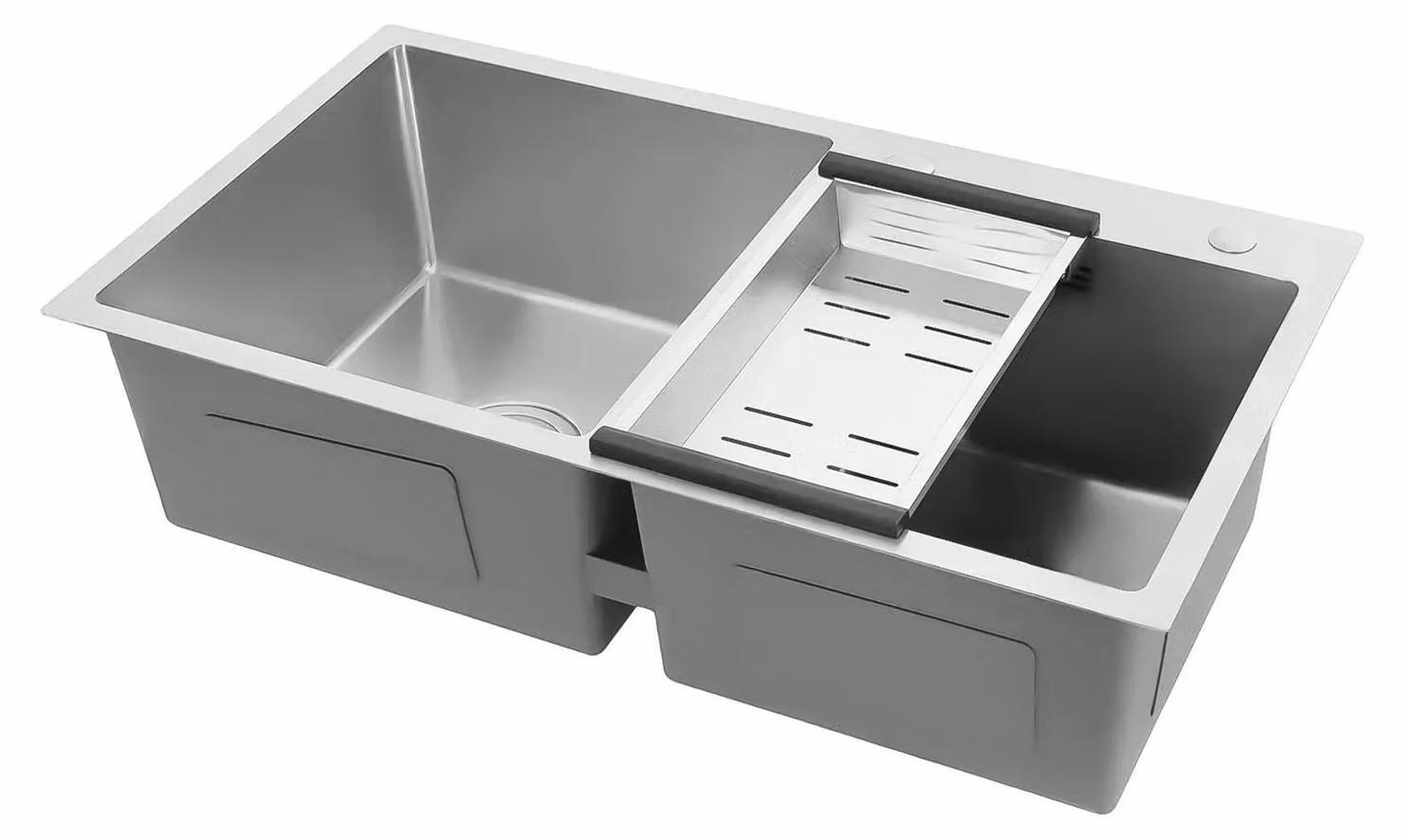 Lavello da cucina - Doppia vasca in acciaio inossidabile - Rivestimento nano-tecnologico - Da incasso/da appoggio - 76 cm - Due fori per rubinetteria - Senza miscelatore - Argento