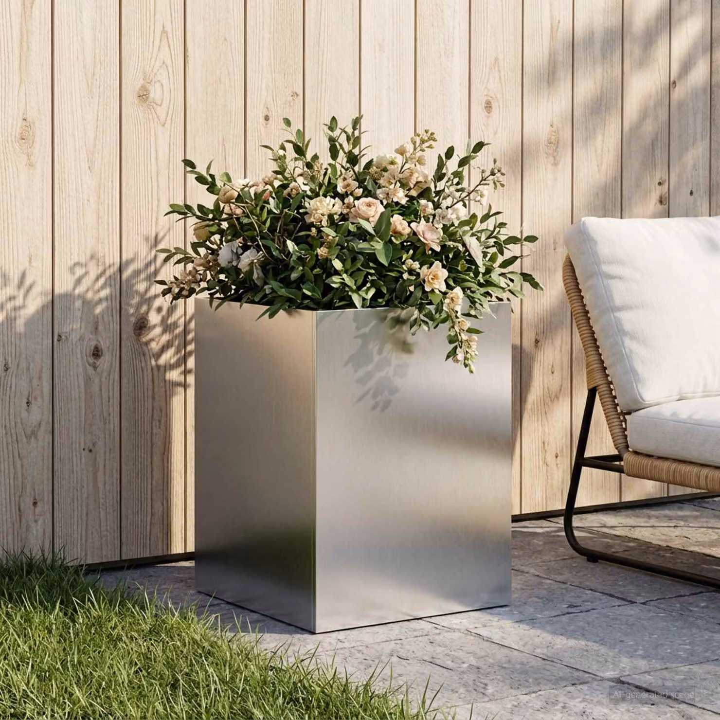 Vaso da giardino vidaXL in acciaio inox color argento L/P/H: 40 x 40 x 60 cm