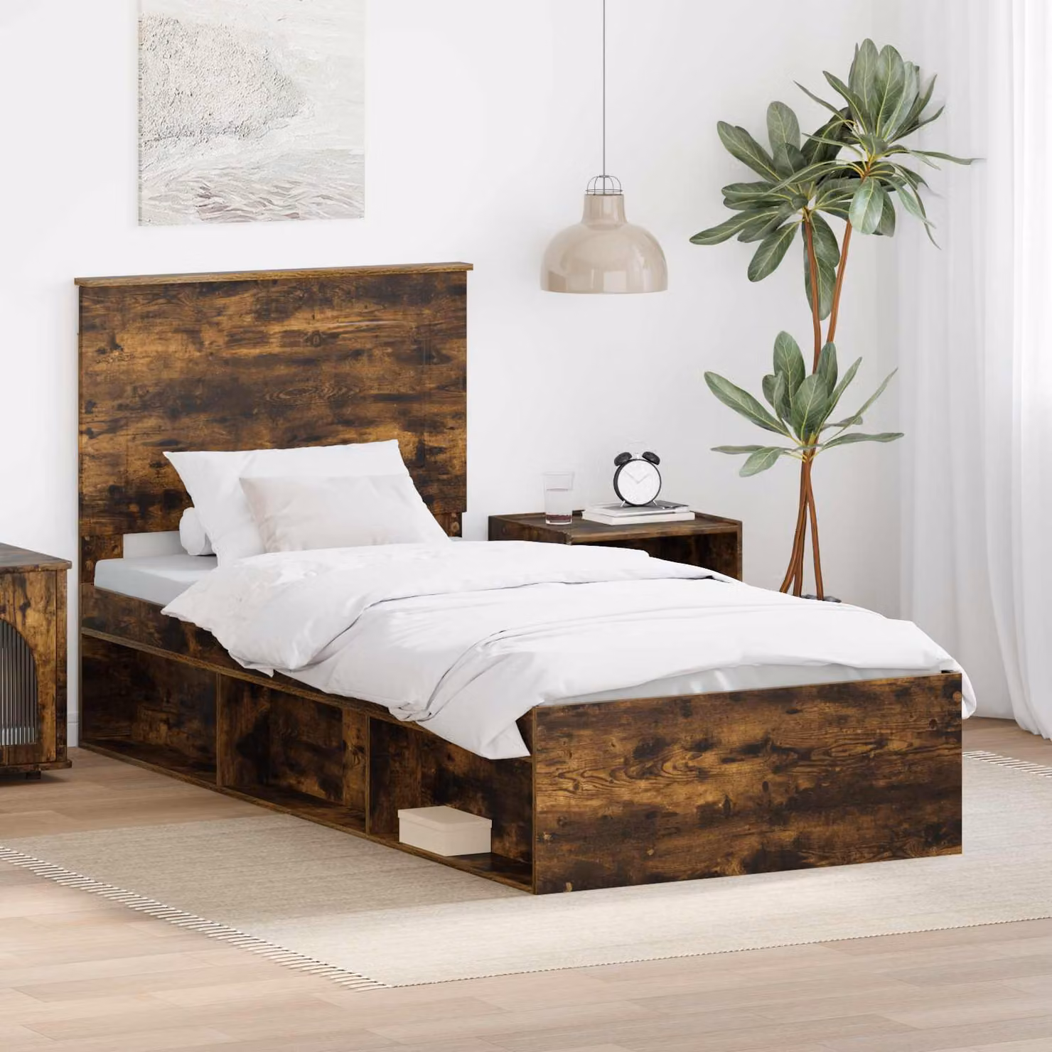 Struttura del letto moderna vidaXL in pino massello color rovere fumé L/P: 200 x 100 cm – 1