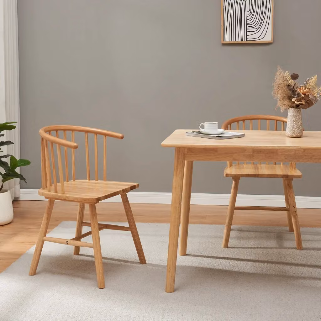 Set di 2 sedie da sala da pranzo in legno di gomma en.casa, colore naturale beige e marrone, stile scandinavo – 2