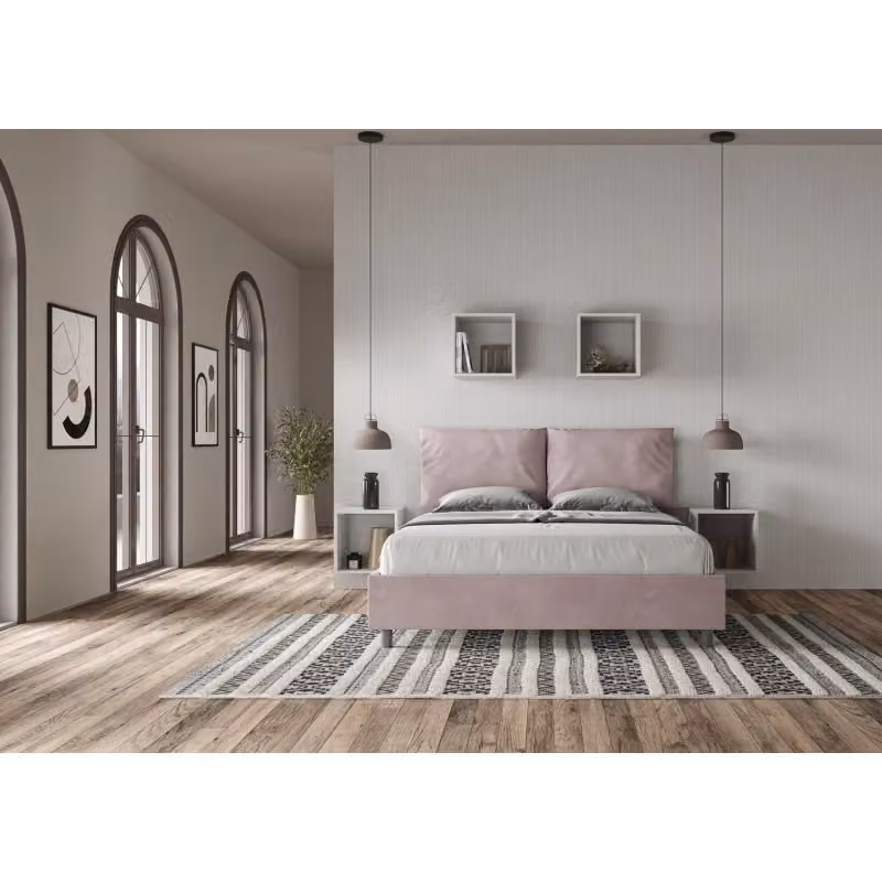 Letto matrimoniale alla francese Ityhome imbottito in microfibra colore glicine L/P/H: 150 x 200 cm – 2