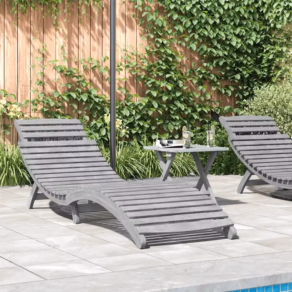Lettino prendisole da giardino in legno di acacia grigio L: 184 cm, P: 55 cm, H: 64 cm – 2
