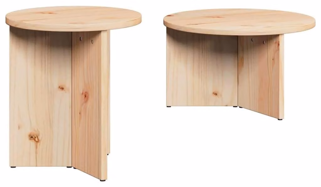 Set di 2 tavolini rotondi in legno massello di pino