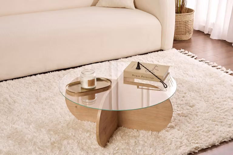 Skye Decor, Aeris - Sapphire Oak, trasparente, tavolino, rovere zaffiro, pannello 100% melamina, 75 x 75 x 35 cm