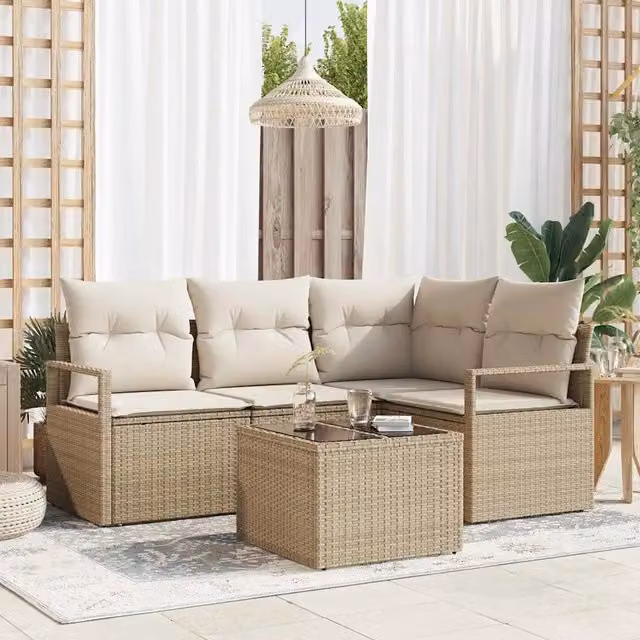Set di divani 5 pz Beige e Crema polyrattan 3355040