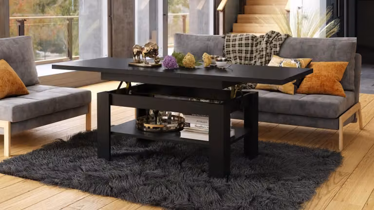 Tavolino da caffè design Rio, con altezza regolabile in modo continuo da 55 a 67 cm, estendibile da 130 a 170 cm, con superficie di appoggio. Tavolo da pranzo