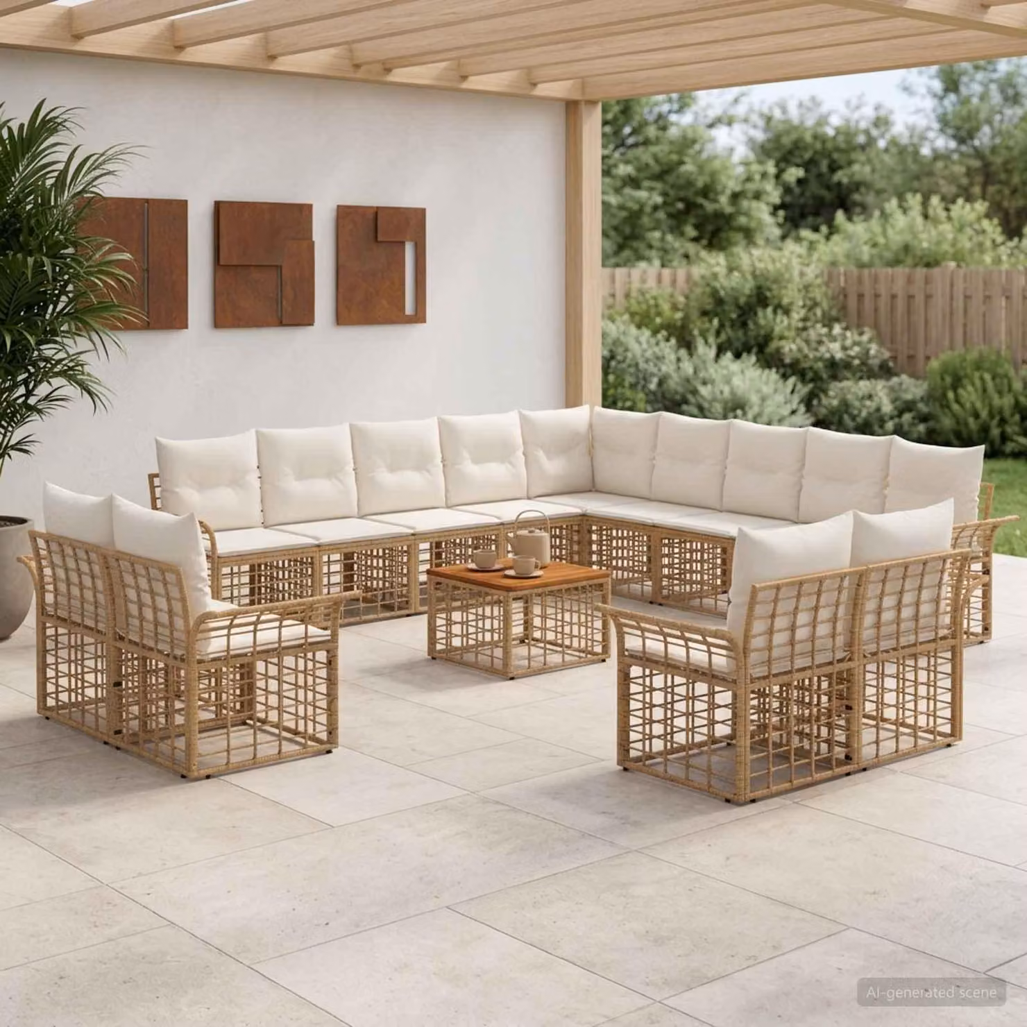 Maison Exclusive - Set da esterno per divano, 14 pezzi, 13 posti, colori: naturale e crema