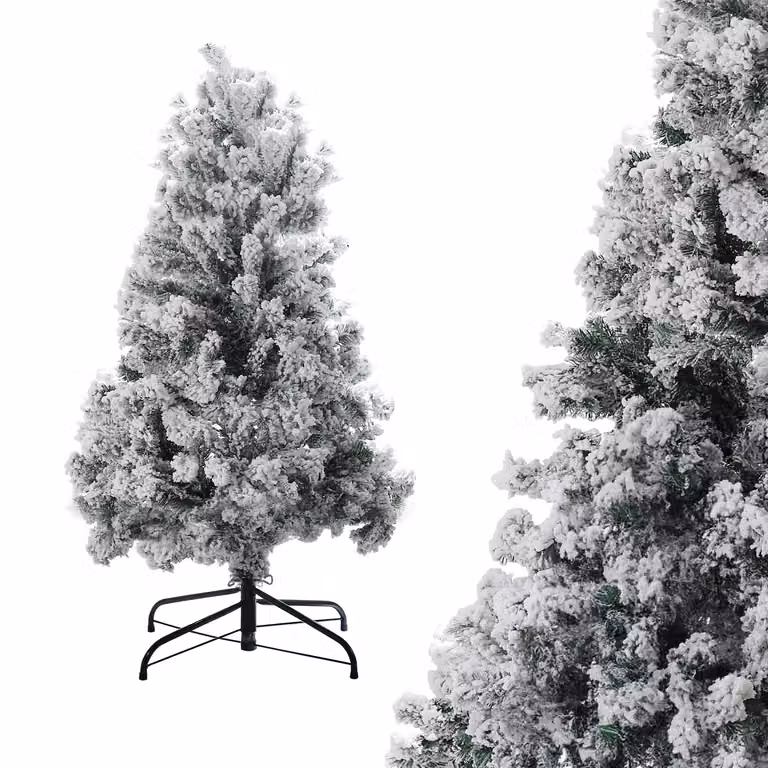 Albero di Natale artificiale Ikodm, altezza 120 cm, con neve, 340 punte, abete artificiale molto folto, ricoperto di neve, con supporto in metallo pieghevole