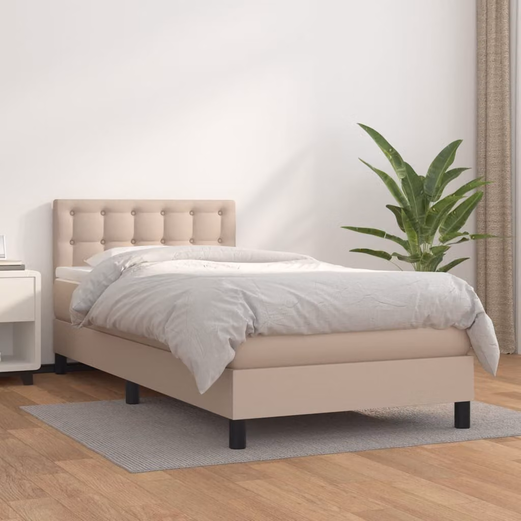 vidaXL Giroletto a Molle Ibrido con Materasso in Similpelle Beige L/P/H: 90 x 200 x 88 cm